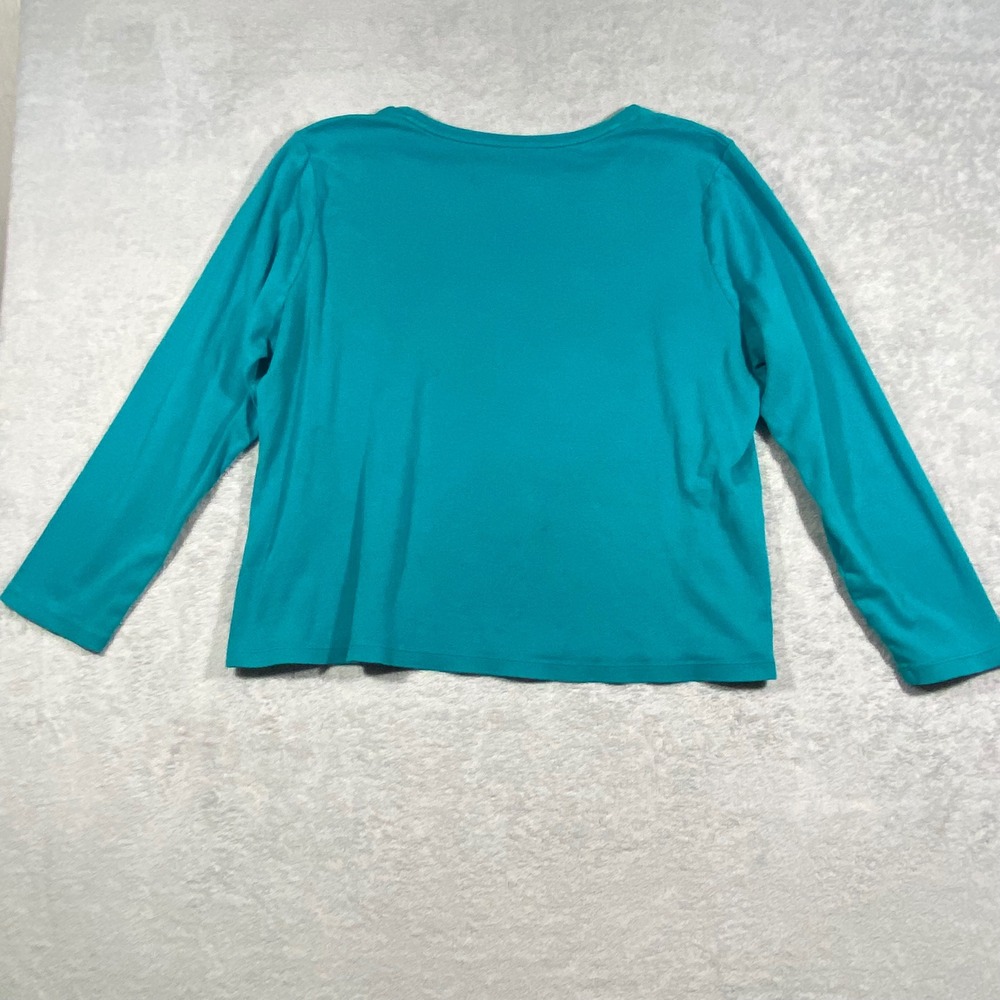 Studio Works Embellished Top Women XL Teal Blue Long Sleeve Rhinestone Cotton - Picture 11 of 14